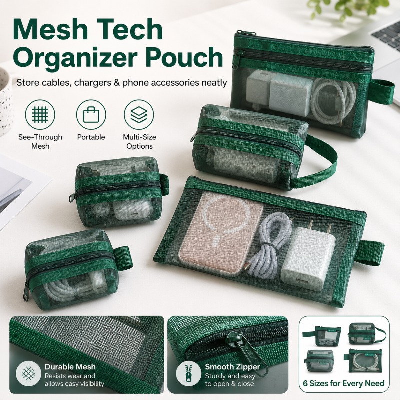 Office Tech Bag - Set di 6 Organizer in Rete,